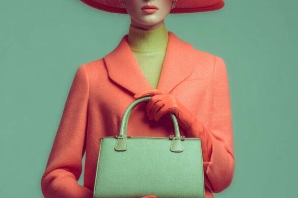 Stylish woman holding mint green vintage handbag demonstrating importance of vintage handbag authentication